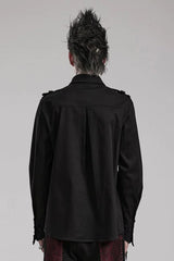 Black Hollow Hole Stitching Mens Steampunk Blouse - Product - 3