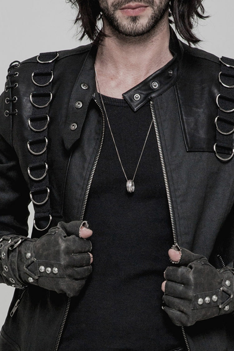 Metal Buckle PU Leather Men's Steampunk Gloves 2 Colors - Product - 11