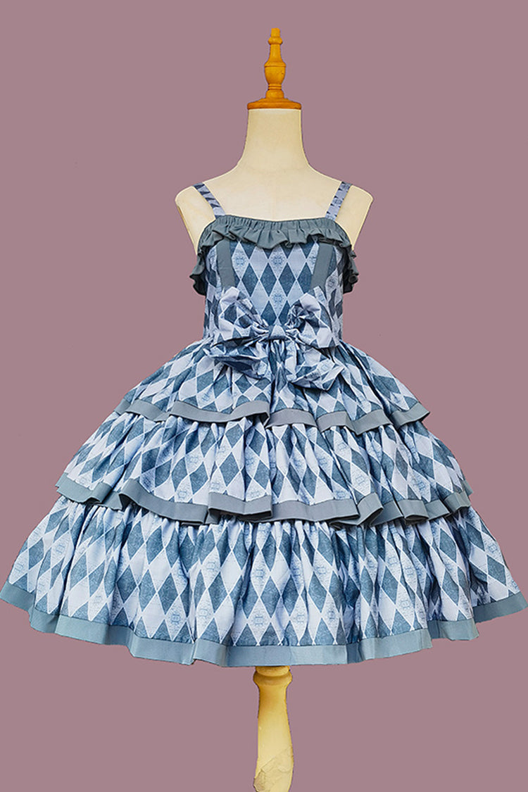 Stripe Print [Cloth Cat] Triple-Layered Ruffle Bowknot Sweet Lolita Dress 4 Colors - Green - 6