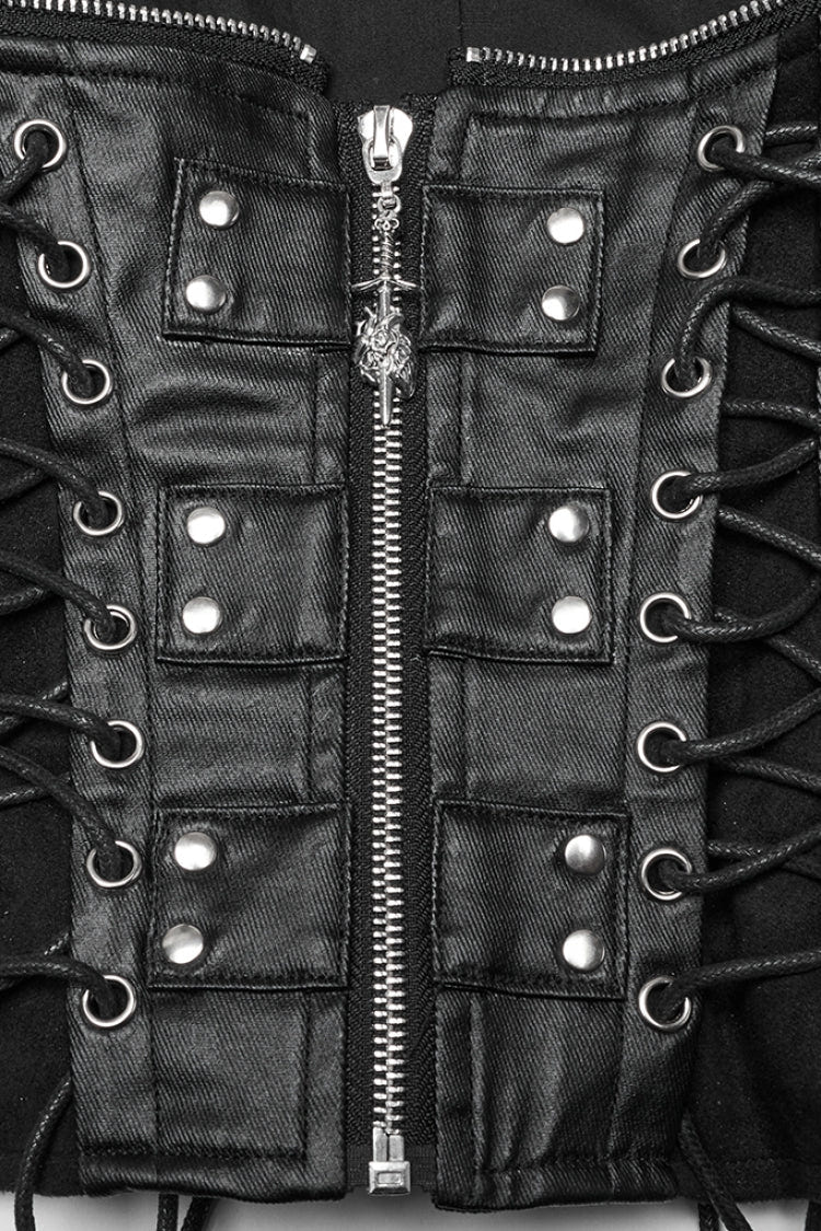 Black Domineering High Collar Sleeveless Lace-Up Rivet Women's Punk Corset - Product - 7