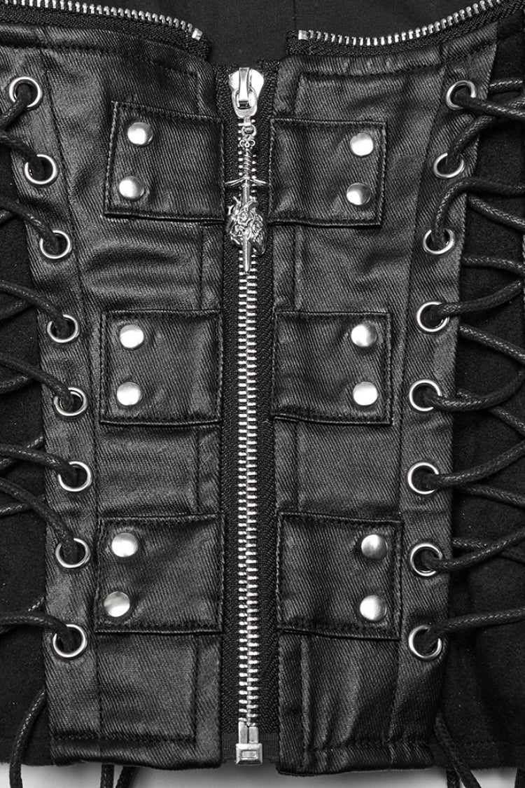 Black Domineering High Collar Sleeveless Lace-Up Rivet Women's Punk Corset - Product - 7