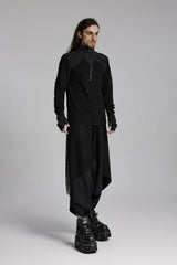 Black Stand Collar Long Sleeves Techwear Bucket-up Zip Men's Punk T-Shirt - Product - 2
