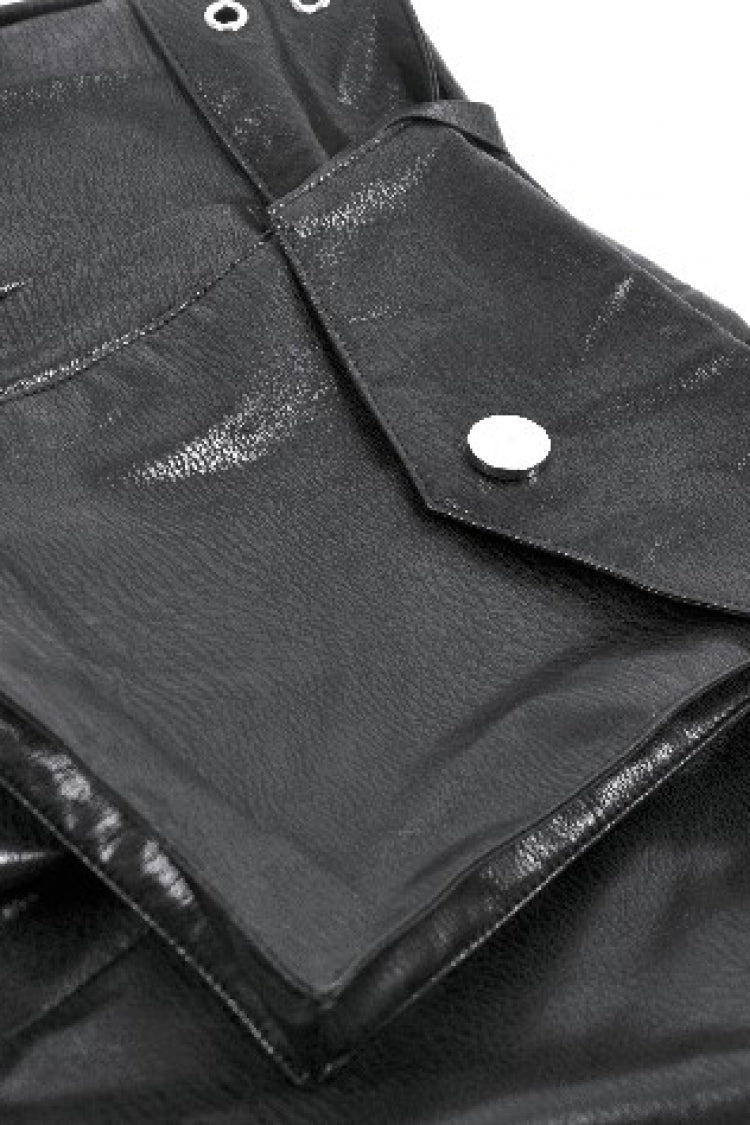Black Low Waisted Eyelet Women's Punk Shorts with Asymmetric Pleated Belt - Product - 16