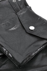 Black Low Waisted Eyelet Women's Punk Shorts with Asymmetric Pleated Belt - Product - 16