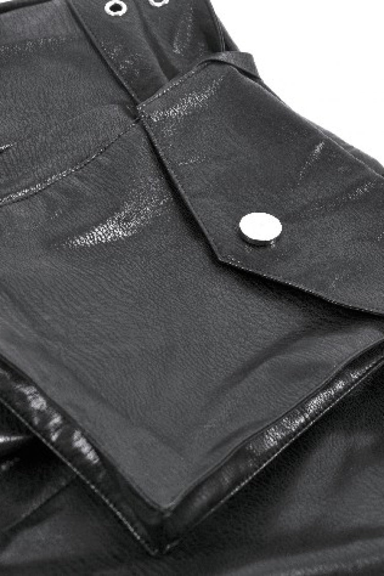 Black Low Waisted Eyelet Women's Punk Shorts with Asymmetric Pleated Belt - Product - 16