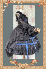 [Lilith’s Cage] Sleeveless Print Ruffle Bowknot Lace-Up Gothic Elegant Lolita Jsk Dress 2 Colors - Product - 6