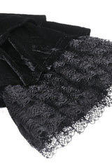 Black Women's Gothic Cross Lace Ruffled Stand Collar Long Flared Sleeves Lace-Up Velvet Dress - Product - 14