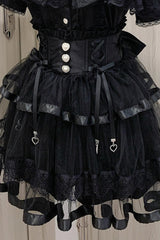 Jirai Kei Ruffle Bowknot Lace Fishbone Japanese Skirt 2 Colors - Black - 2
