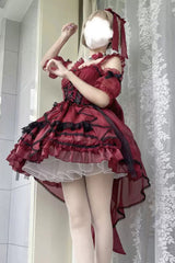 Glaze Fantasy Sleeveless Ruffle Embroidery Bowknot Sweet Lolita Jsk Dress 5 Colors - Red - 6