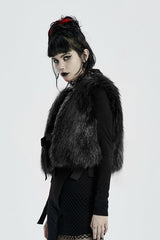 Black Sleeveless Bowknot Side Bandage Womens Steampunk Coat - Product - 2