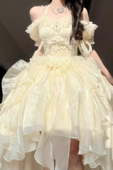 Ivory Bowknot Irregular Sweet Princess Lolita Jsk Dress - Ivory - 1