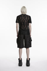 Black Buckled Men's Punk Cool Shorts with Big Pockets - Product - 3