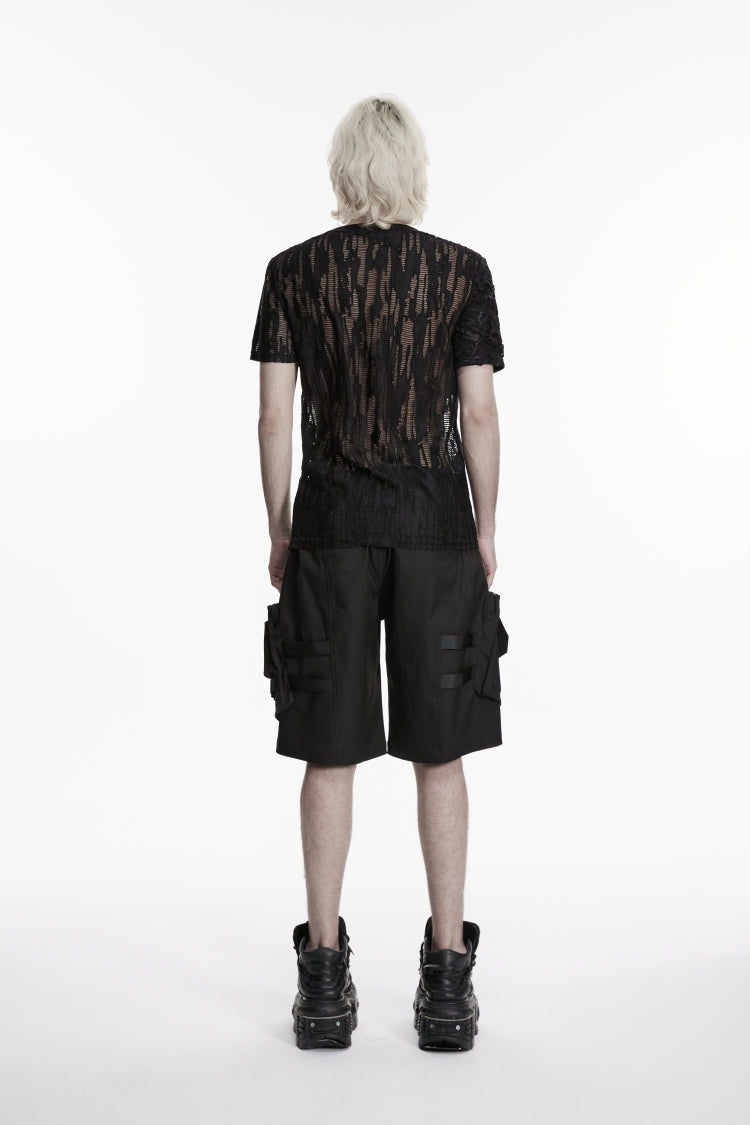 Black Buckled Men's Punk Cool Shorts with Big Pockets - Product - 3
