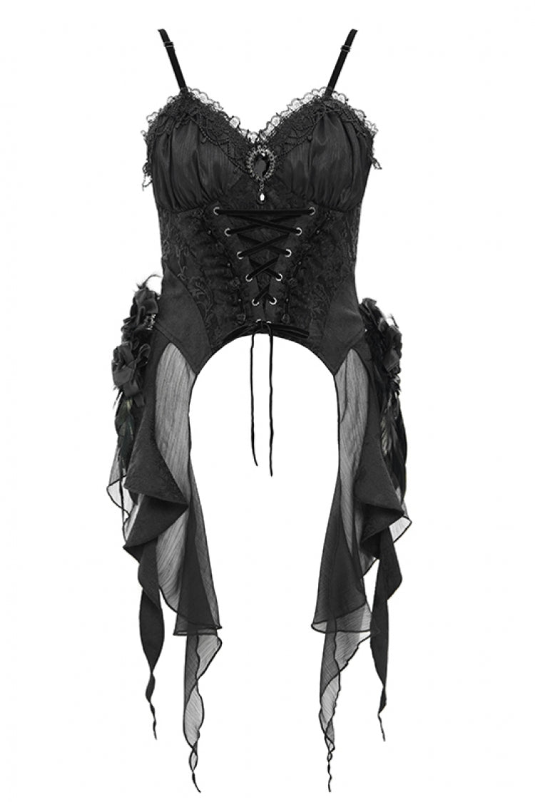 Black Lace Lace-Up Women's Gothic Overbust Corset - Product - 3