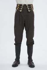 Brown High Waisted Striped  Lace-Up Men's Gothic Pants - Brown - 1