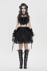 Black Off Shoulder Bow Lace Lace-Up Women's Gothic Ruffled Corset - Product - 2