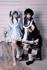 White/Blue Long Sleeves Multi-layer Cross Print Nun Style Ruffle Sweet Lolita Dress - Product - 4