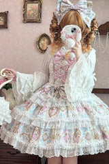 Apricot [Candelabrum Elegy] Sleeveless Triple-Layered Flower Wall Printed Ruffled Bow Lace Sweet Lolita Jsk Dress - Product - 4