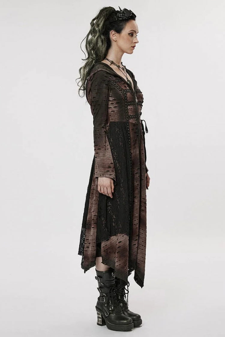 Lace Mesh Irregular Hem Hooded Womens Gothic Coat 2 Colors - Product - 6