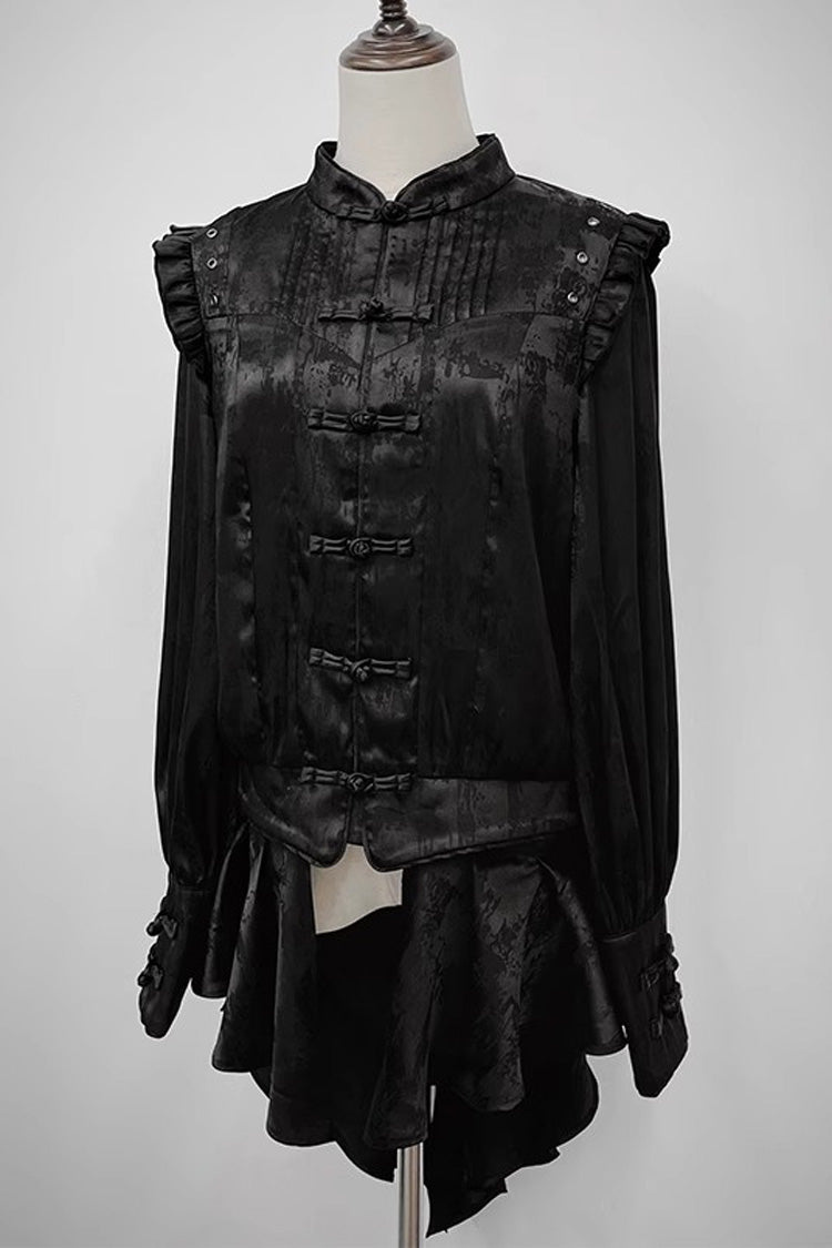 [Bone Dragon] Stand Collar Long Sleeves Ruffle Embroidery Ouji Fashion Classic Lolita Blouse 3 Colors - Product - 5