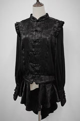 [Bone Dragon] Stand Collar Long Sleeves Ruffle Embroidery Ouji Fashion Classic Lolita Blouse 3 Colors - Product - 5