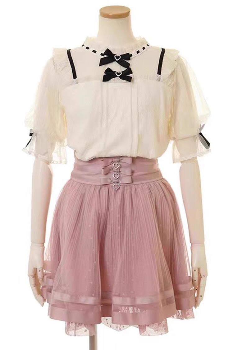 Japanese Multi-Layered Ruffle Lace Sweet Jirai Kei Skirt 3 Colors - Pink - 3