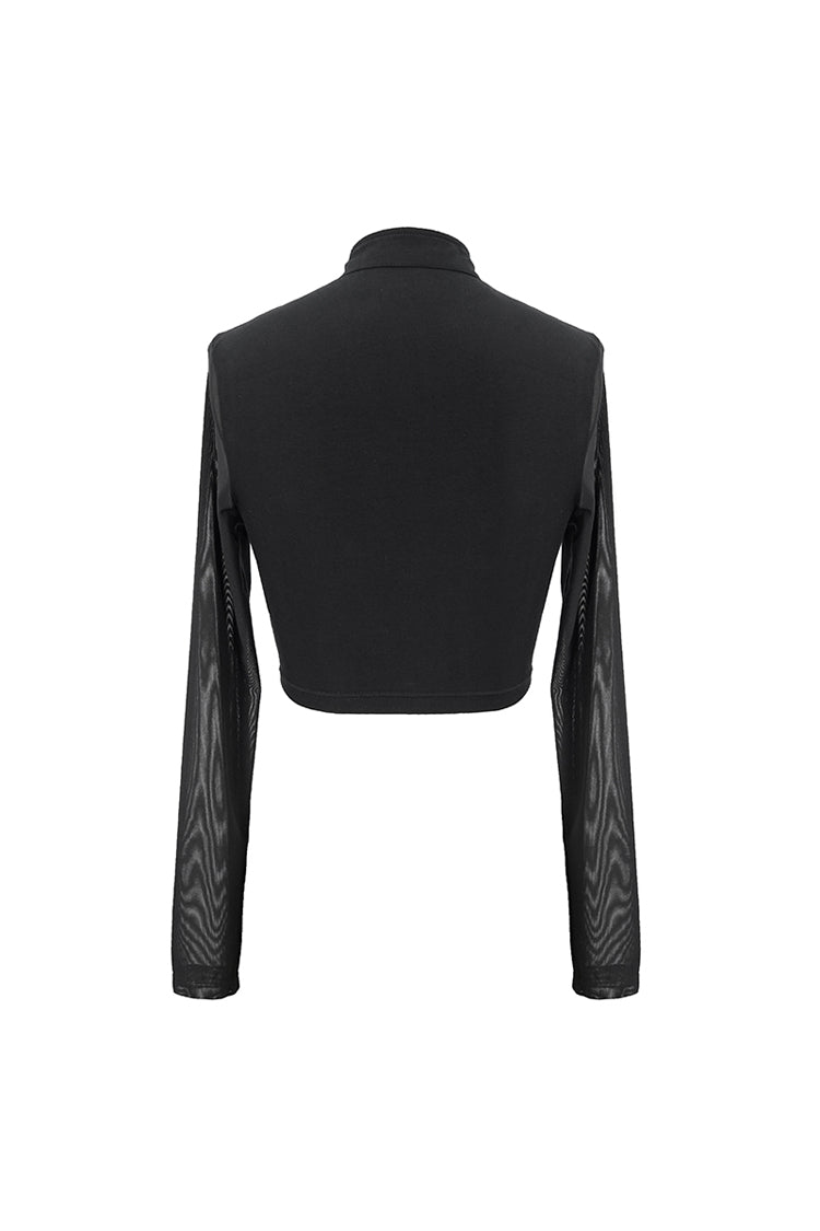 Black Round Collar Lace Check Short Women's Gothic Tops - Product - 8