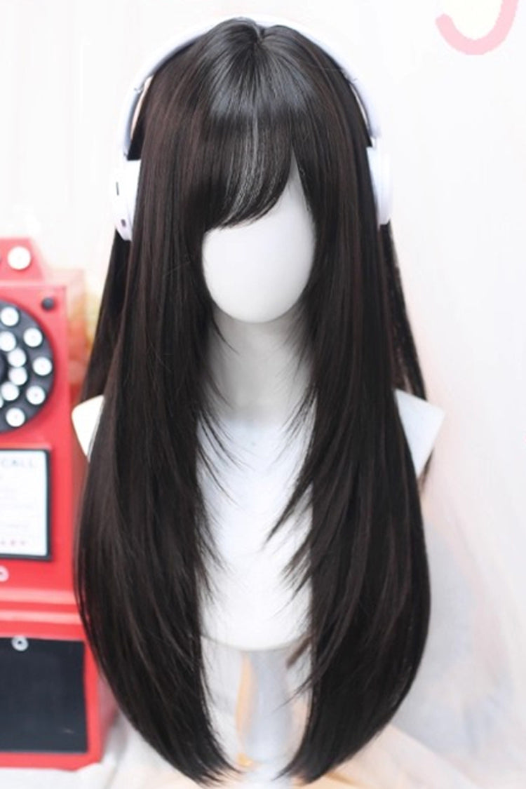 Sweet Side Bangs Lolita Long Straight Wig 2 Colors - Product - 4