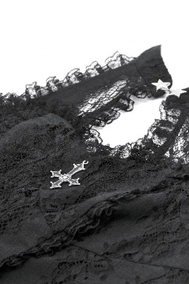 Black Off Shoulder Halterneck Sleeveless Lace Women's Gothic Short Dress - Product - 15