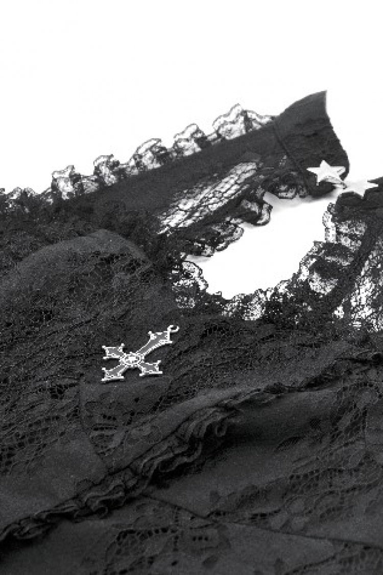 Black Off Shoulder Halterneck Sleeveless Lace Women's Gothic Short Dress - Product - 15