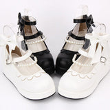 Round toe Bowknot Pearl Chain Classic Lolita Shoes - Product - 6