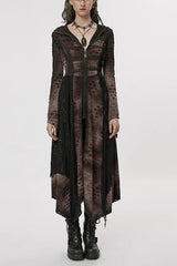 Lace Mesh Irregular Hem Hooded Womens Gothic Coat 2 Colors - Brown - 5