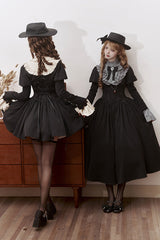 Black [Old Testament] Short Sleeves Ruffle Embroidery Bowknot Lace-Up Gothic Lolita Dress 2 Versions - Product - 14