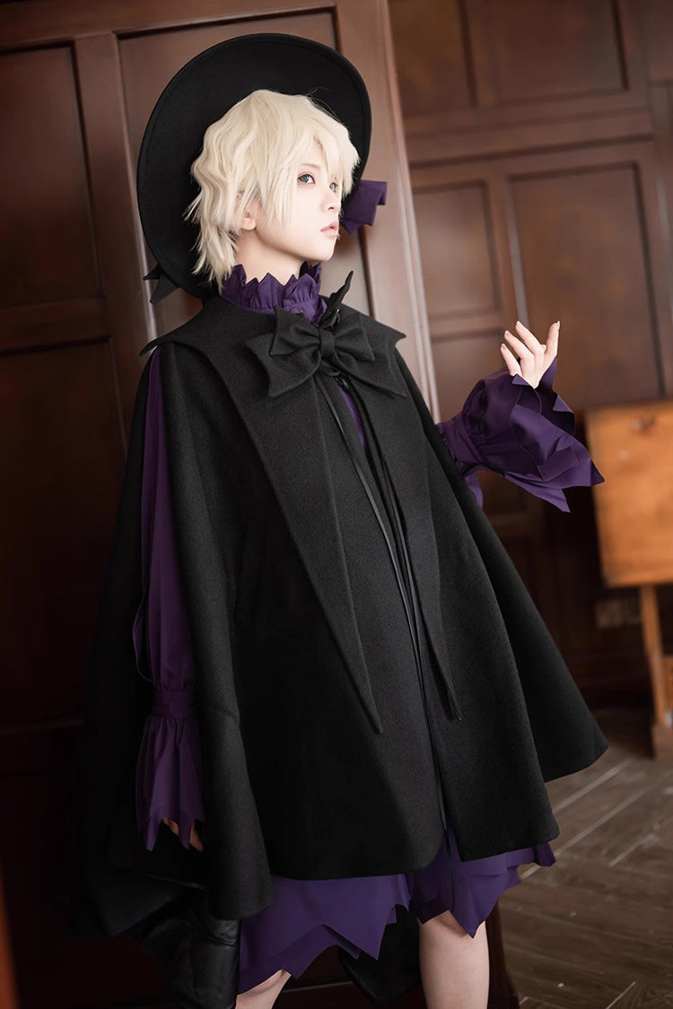 Black Woolen Ouji Fashion Daily Lolita Cloak - Product - 6