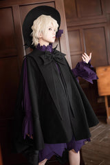 Black Woolen Ouji Fashion Daily Lolita Cloak - Product - 6