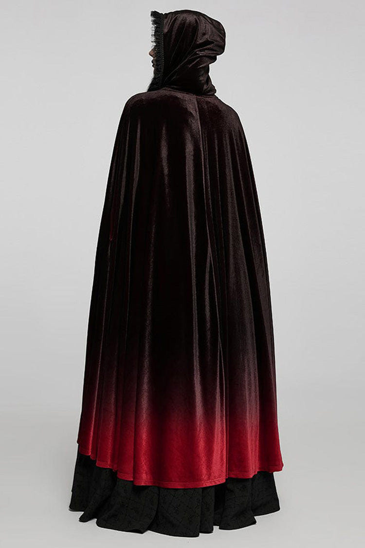 Black/Red Gothic Palace Gorgeous Straps Fantasy Gradient Skirt Large Open Sleeves Hooded Women's Cloak - Product - 4