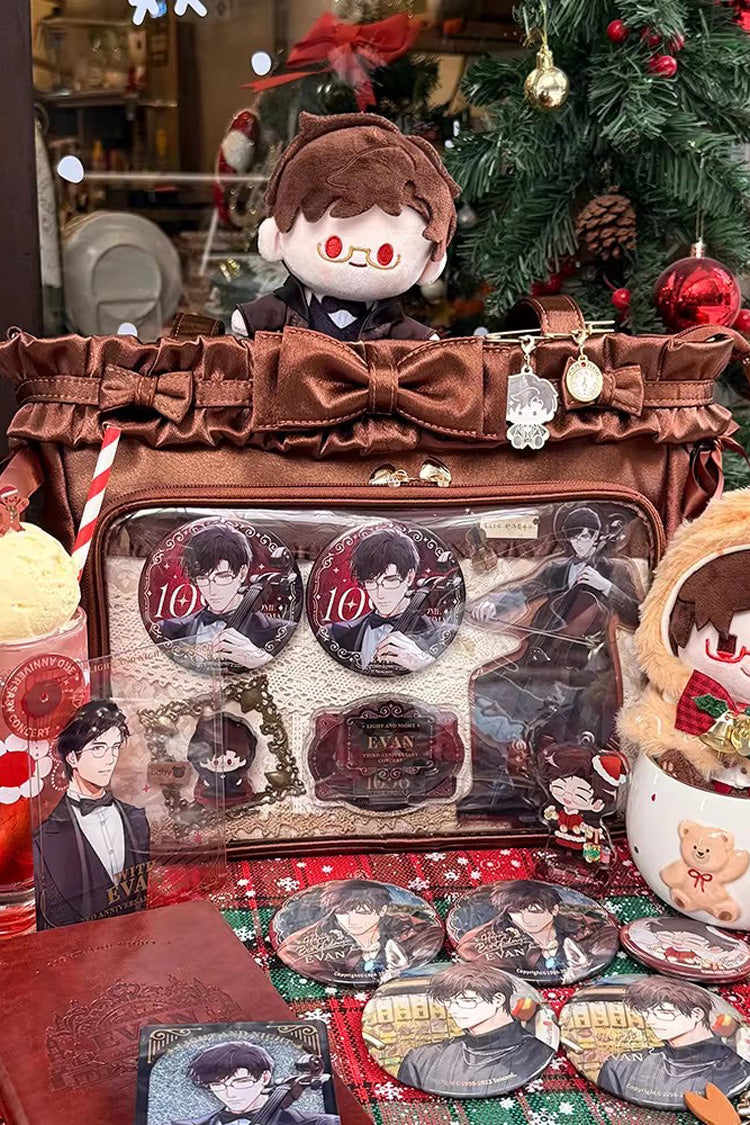 [Ballet Holiday] Ruffled Bow Sweet Japanese Crossbody Shoulder Lolita Itabag 10 Colors - Brown - 22