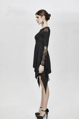 Black Horn Sleeves Off Shoulder Stretchy Knitted Sexy Lace Gothic Womens Dress - Product - 4