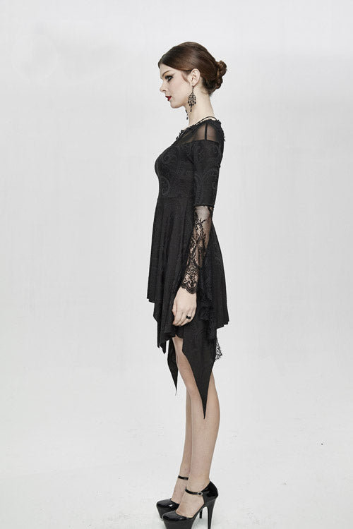 Black Horn Sleeves Off Shoulder Stretchy Knitted Sexy Lace Gothic Womens Dress - Product - 4