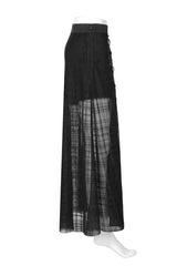 Black Front Metal Eyelets Lace-Up Slit Mesh Hem Women's Punk Skirt - Product - 5