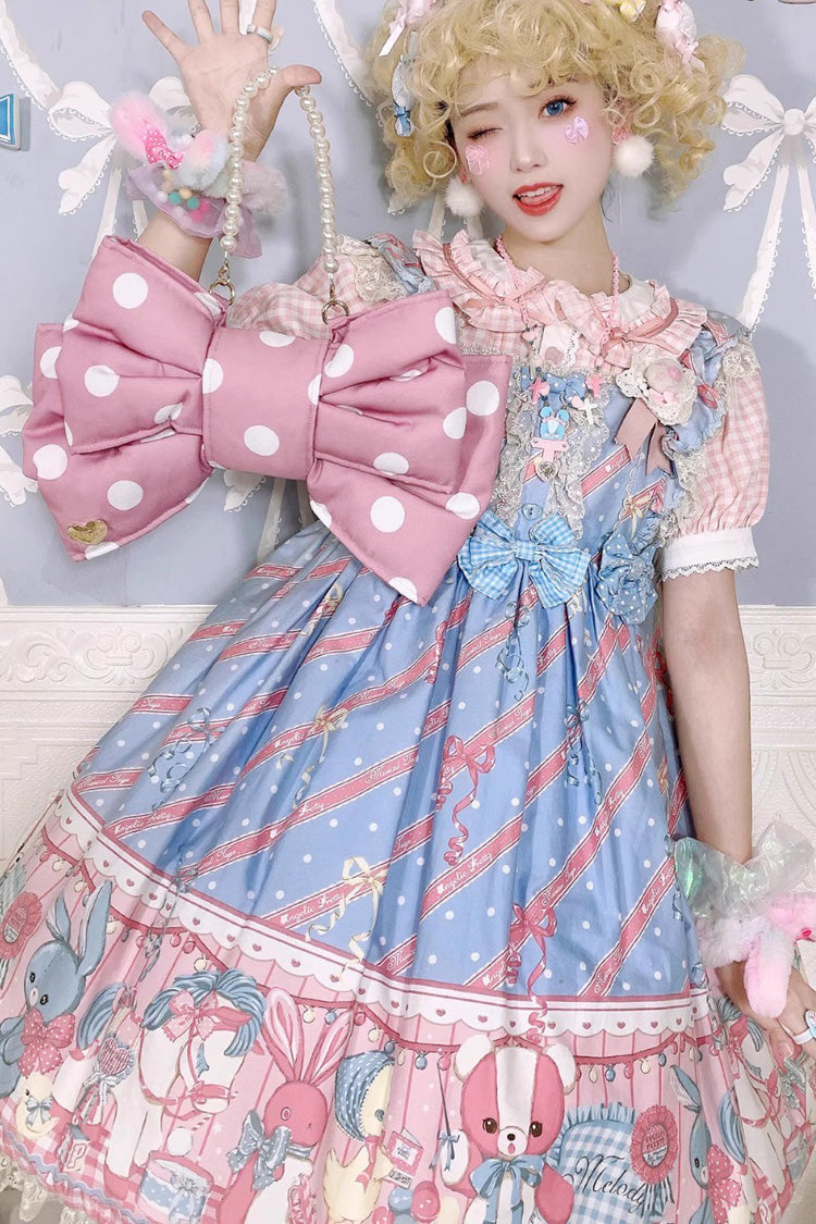 Pink/White Polka Dot Print Bowknot Shaped Sweet Lolita Backpack - Product - 4