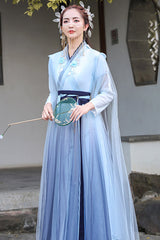 Blue Glazed Chest Embroidered Sweet Hanfu Dress - Product - 2