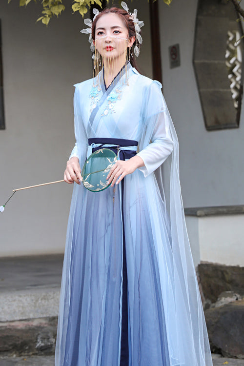 Blue Glazed Chest Embroidered Sweet Hanfu Dress - Product - 2