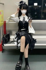 White/Black NSA Agent Gothic Irregular Lolita Skirt Set - Product - 4