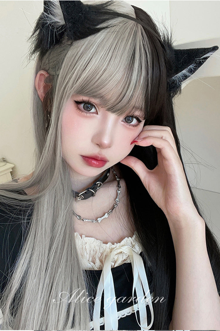 Gray/Black Duplex Long Straight Sweet Lolita Wigs - Product - 2