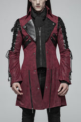 Red Metal Buckle Decoration Zipper Mens Steampunk Windbreaker Coat - Red - 1