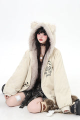 [First Generation Cute] Long Sleeves Print Cat Ear Hooded Zipper Sweet Lolita Coat 2 Colors - Product - 14