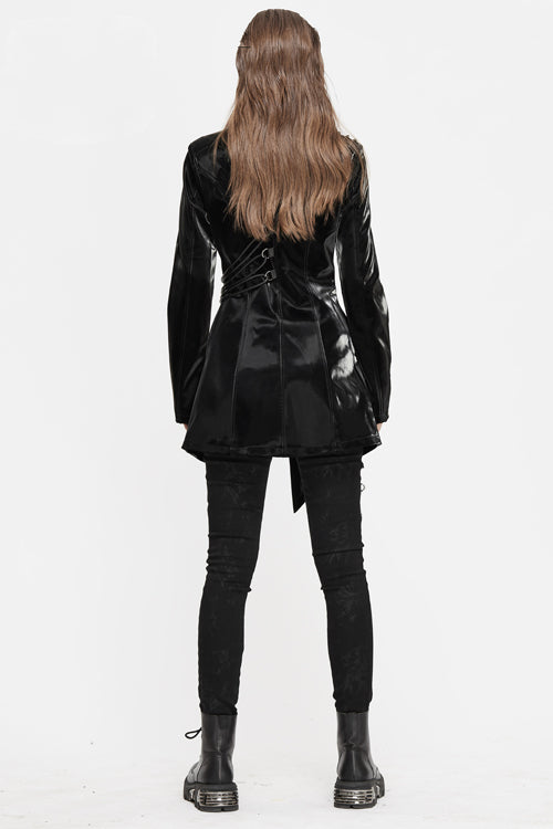 Black High Collar Slim Leather Womens Punk Coat - Product - 3