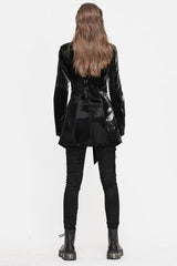 Black High Collar Slim Leather Womens Punk Coat - Product - 3