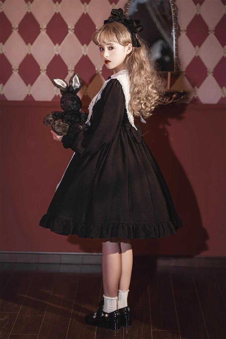 Black Long Sleeves Ruffle Bowknot Classic Gothic Elegant Nun Lolita Dress - Product - 12